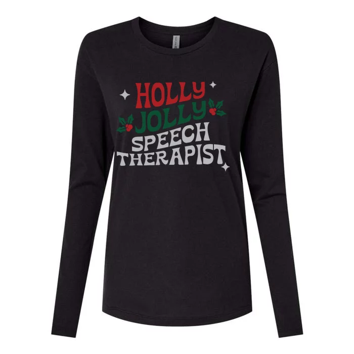 Speech Therapist Christmas Speech Therapy Holly Jolly Womens Cotton Relaxed Long Sleeve T-Shirt