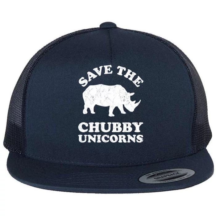 Save The Chubby Unicorns Rhino Funny Animal Rights Activists Gift Flat Bill Trucker Hat