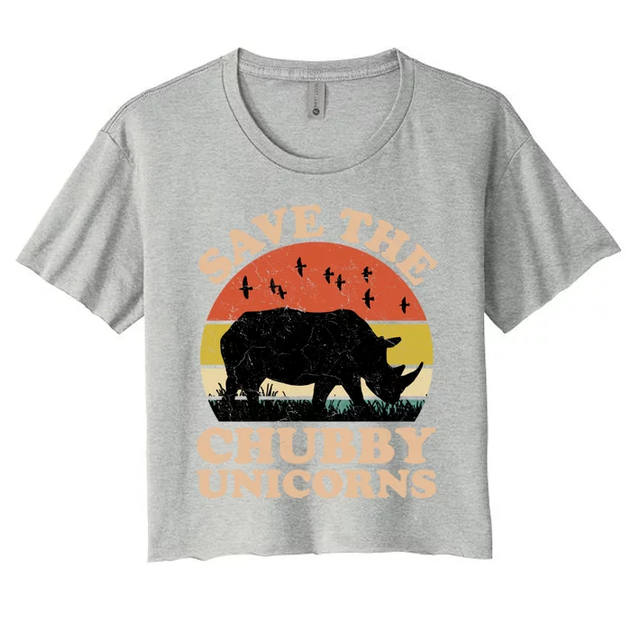 Save The Chubby Unicorns Rhino Funny Animal Rights Activists Cute Gift Women's Crop Top Tee