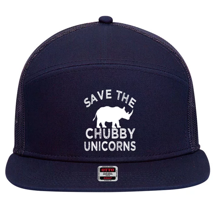 Save The Chubby Unicorns Rhino Funny Gift 7 Panel Mesh Trucker Snapback Hat