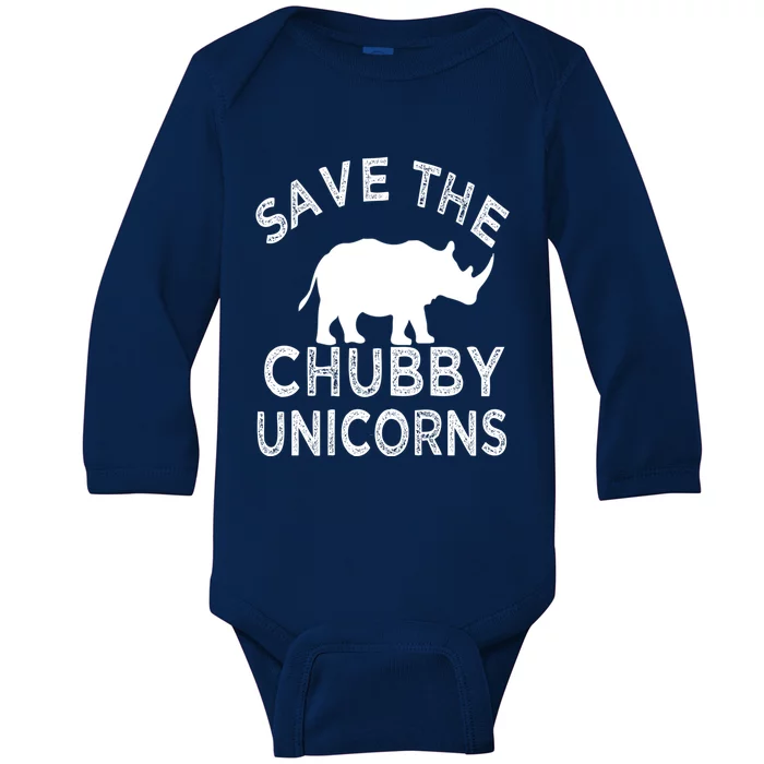 Save The Chubby Unicorns Rhino Funny Gift Baby Long Sleeve Bodysuit