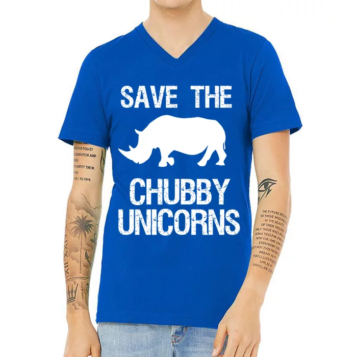 Save The Chubby Unicorns Rhino Funny Gift V-Neck T-Shirt