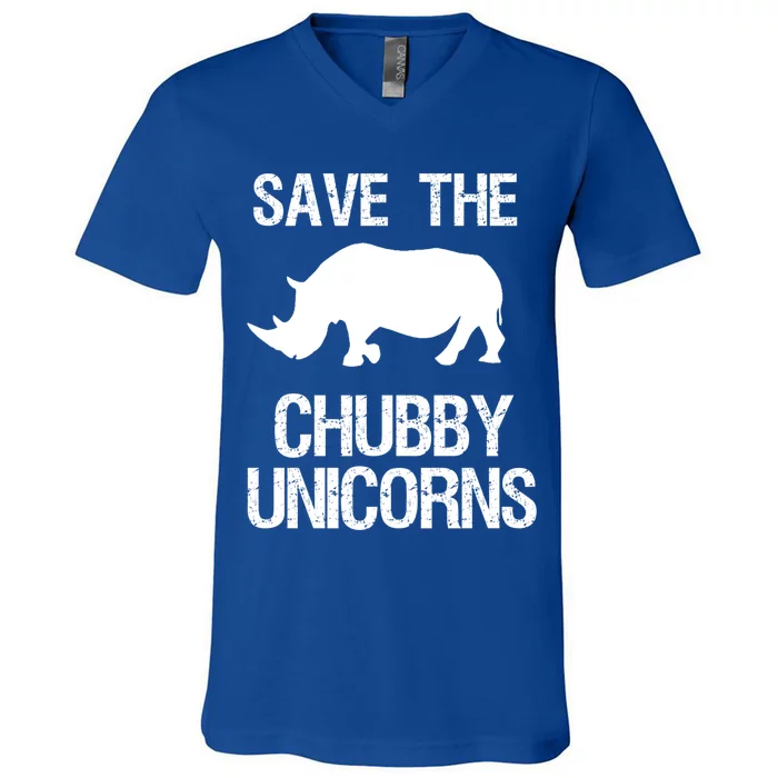 Save The Chubby Unicorns Rhino Funny Gift V-Neck T-Shirt