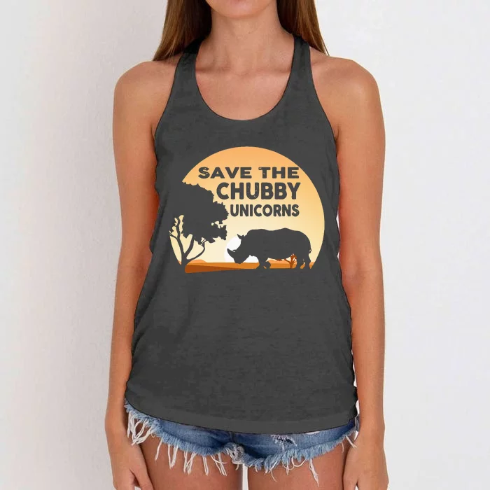 Save The Chubby Unicorns Fat Rhino Funny Women's Knotted Racerback Tank