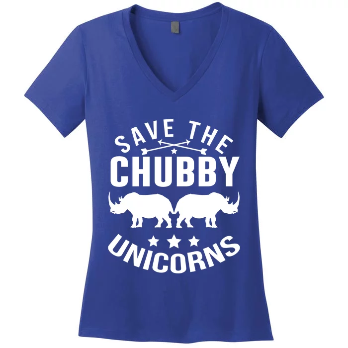 Save The Chubby Unicorn Funny Fat Rhino Animal Rights Funny Gift Women's V-Neck T-Shirt