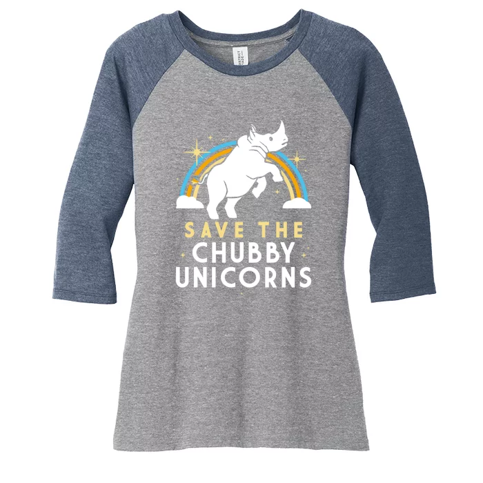 SAVE THE CHUBBY UNICORNS Women's Tri-Blend 3/4-Sleeve Raglan Shirt