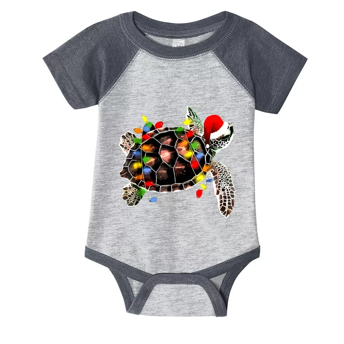 Sea Turtle Christmas Lights Funny Santa Hat Merry Christmas Infant Baby Jersey Bodysuit