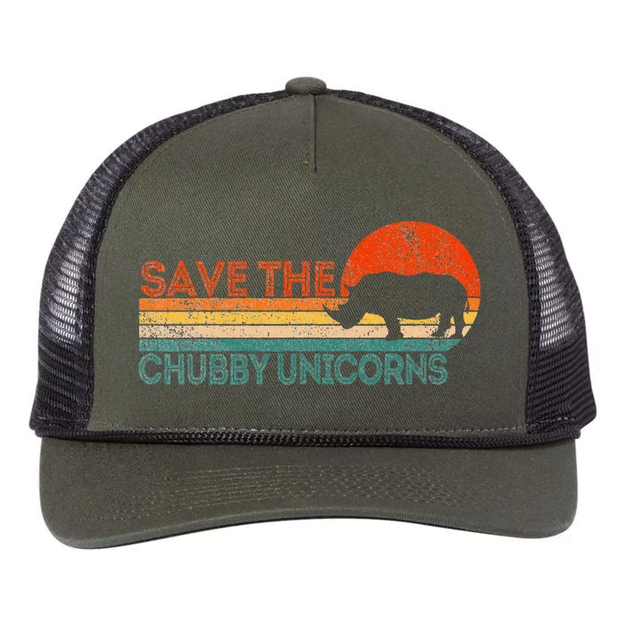 Save The Chubby Unicorns Funny Rhino Chubby Unicorn Retro Rope Trucker Hat Cap