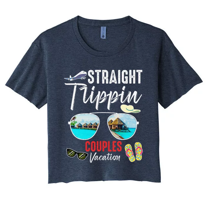 Straight Trippin Couples Trip 2024 Beach Summer Vacation Women's Crop Top Tee