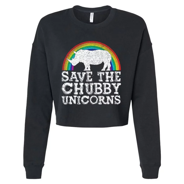 Save The Chubby Unicorns Gift Rhino Conservation Rainbow Cropped Pullover Crew