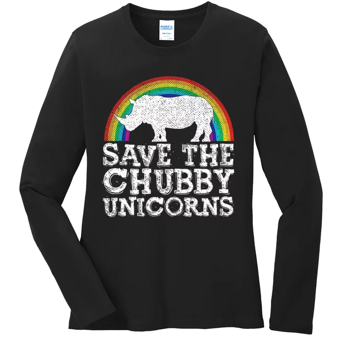 Save The Chubby Unicorns Gift Rhino Conservation Rainbow Ladies Long Sleeve Shirt