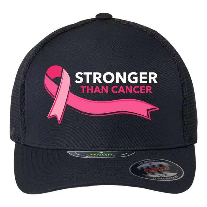 Stronger Than Cancer Pink Ribbon Flexfit Unipanel Trucker Cap