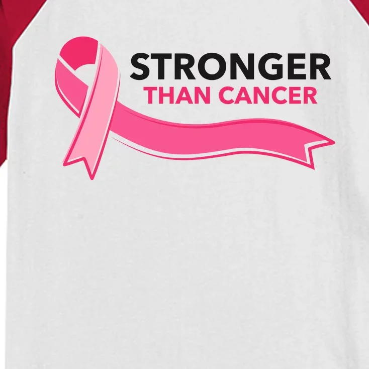 Stronger Than Cancer Pink Ribbon Kids Colorblock Raglan Jersey