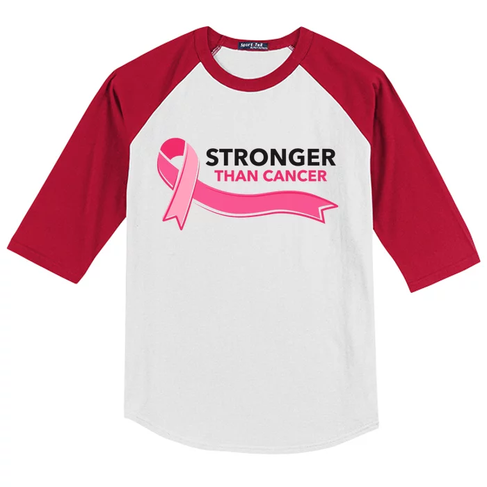 Stronger Than Cancer Pink Ribbon Kids Colorblock Raglan Jersey