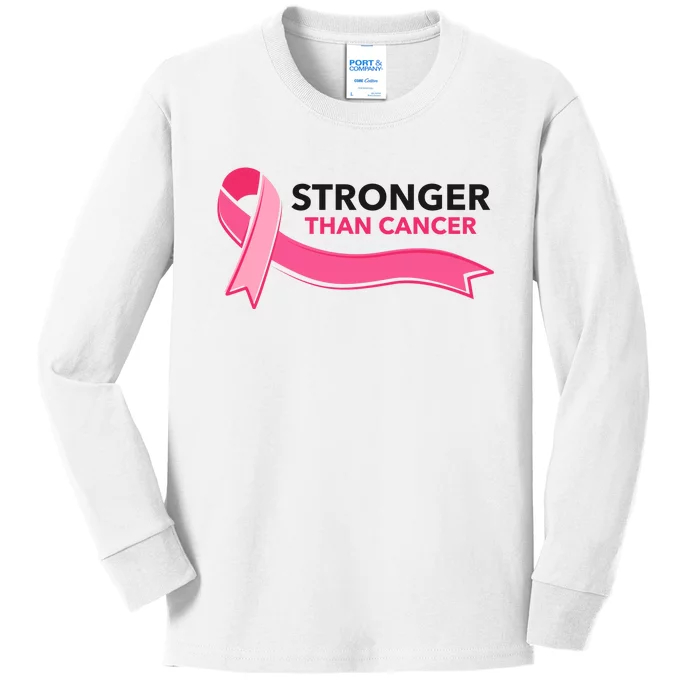 Stronger Than Cancer Pink Ribbon Kids Long Sleeve Shirt