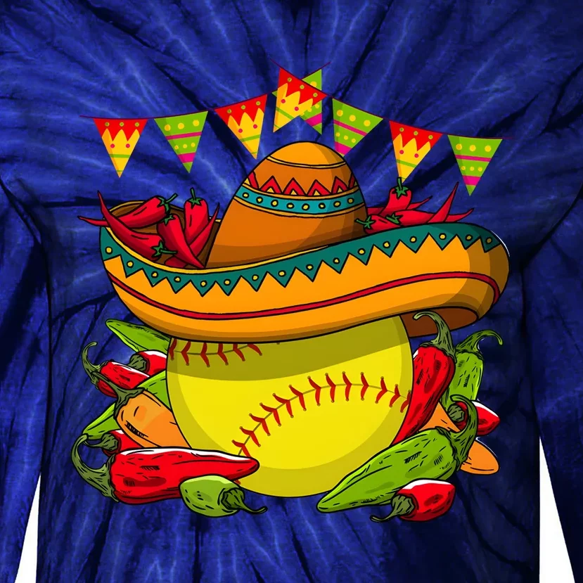 Softball Team Cinco De Mayo Tacos And Softball Tie-Dye Long Sleeve Shirt