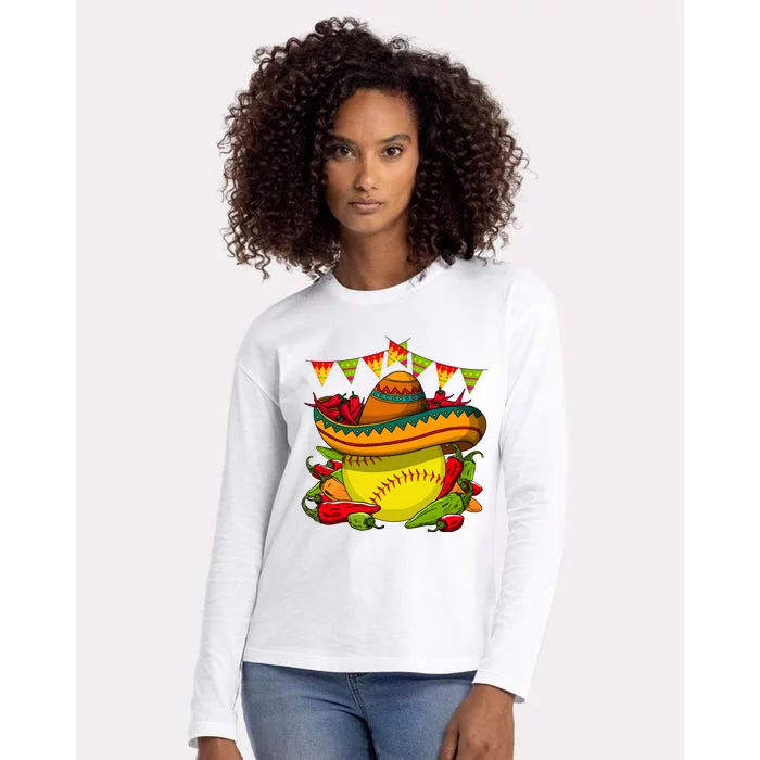 Softball Team Cinco De Mayo Tacos And Softball Womens Cotton Relaxed Long Sleeve T-Shirt