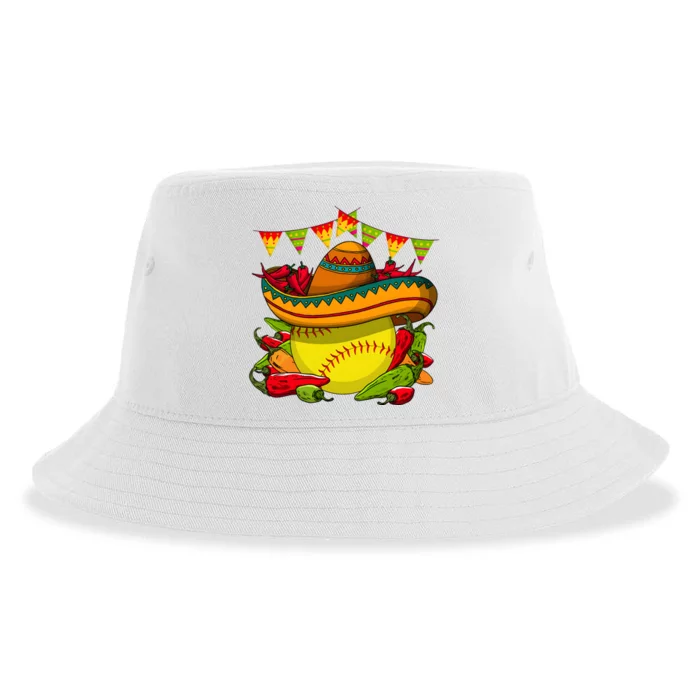 Softball Team Cinco De Mayo Tacos And Softball Sustainable Bucket Hat