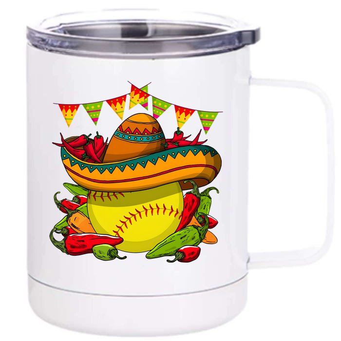 Softball Team Cinco De Mayo Tacos And Softball Front & Back 12oz Stainless Steel Tumbler Cup