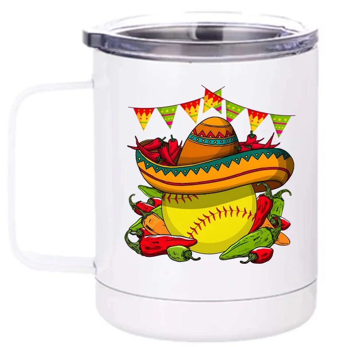 Softball Team Cinco De Mayo Tacos And Softball Front & Back 12oz Stainless Steel Tumbler Cup