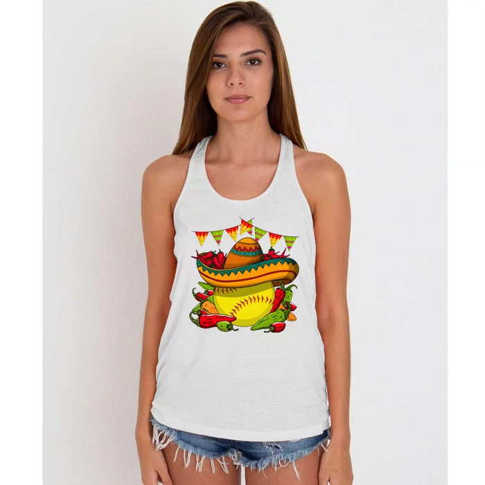 Softball Team Cinco De Mayo Tacos And Softball Women's Knotted Racerback Tank