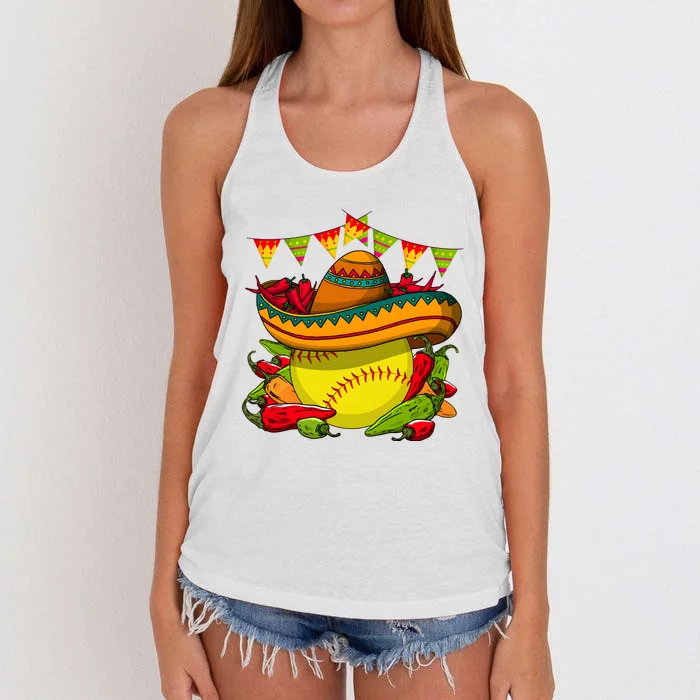 Softball Team Cinco De Mayo Tacos And Softball Women's Knotted Racerback Tank