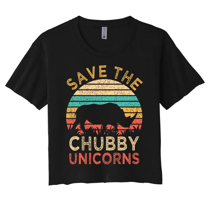 Save The Chubby Unicorns Vintage Funny Rhino Animal Rights Women's Crop Top Tee