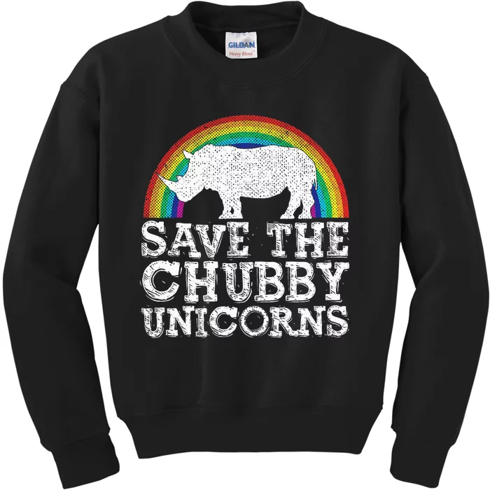 Save The Chubby Unicorns Gift Rhino Conservation Rainbow Kids Sweatshirt