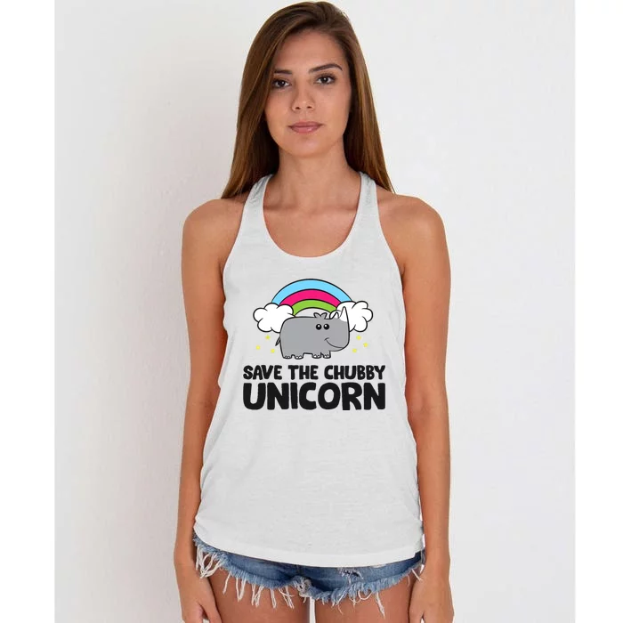 Save The Chubby Unicorn Love Rhinos Women's Knotted Racerback Tank