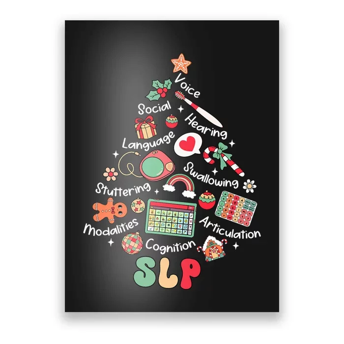 Speech Therapy Christmas Tree Merry Xmas Slp Therapist Funny Poster