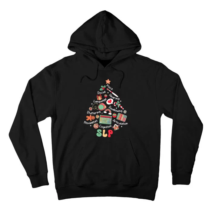 Speech Therapy Christmas Tree Merry Xmas Slp Therapist Funny Tall Hoodie