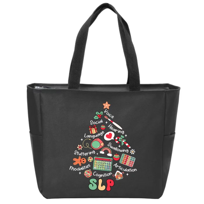 Speech Therapy Christmas Tree Merry Xmas Slp Therapist Funny Zip Tote Bag