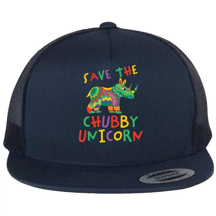 Save The Chubby Unicorn Funny Saying Unicorn Fun Rhino Cute Gift Flat Bill Trucker Hat