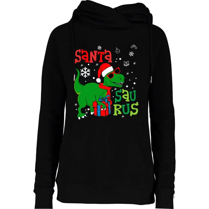 Santa TRex Christmas Dinosaur Tree Rex Family Pajama Womens Funnel Neck Pullover Hood