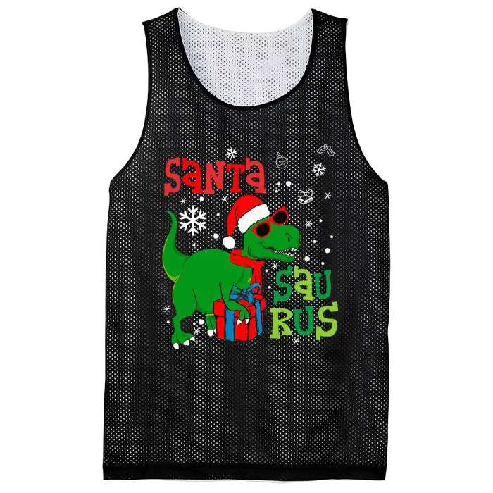 Santa TRex Christmas Dinosaur Tree Rex Family Pajama Mesh Reversible Basketball Jersey Tank