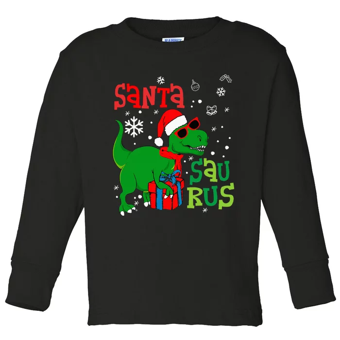 Santa TRex Christmas Dinosaur Tree Rex Family Pajama Toddler Long Sleeve Shirt