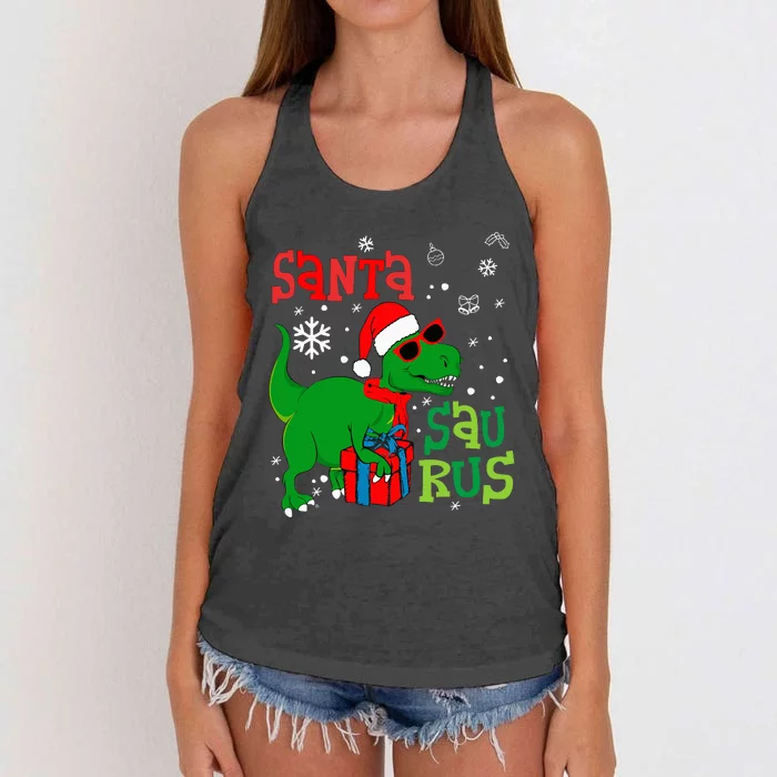 Santa TRex Christmas Dinosaur Tree Rex Family Pajama Women's Knotted Racerback Tank