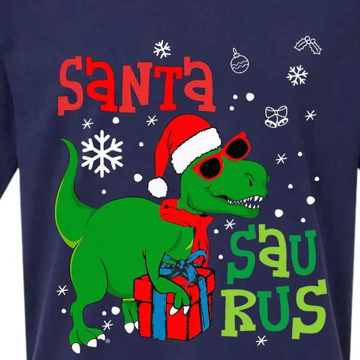 Santa TRex Christmas Dinosaur Tree Rex Family Pajama Sueded Cloud Jersey T-Shirt