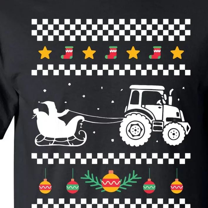 Santa Tractor Christmas Pajama Cool Xmas Farming Farmer Tall T-Shirt