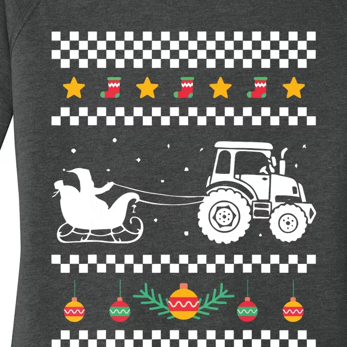 Santa Tractor Christmas Pajama Cool Xmas Farming Farmer Women's Perfect Tri Tunic Long Sleeve Shirt