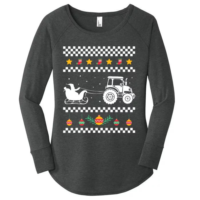 Santa Tractor Christmas Pajama Cool Xmas Farming Farmer Women's Perfect Tri Tunic Long Sleeve Shirt