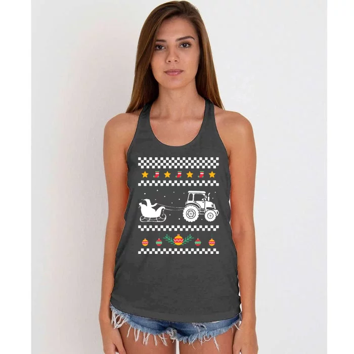 Santa Tractor Christmas Pajama Cool Xmas Farming Farmer Women's Knotted Racerback Tank