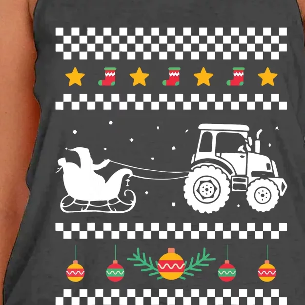 Santa Tractor Christmas Pajama Cool Xmas Farming Farmer Women's Knotted Racerback Tank