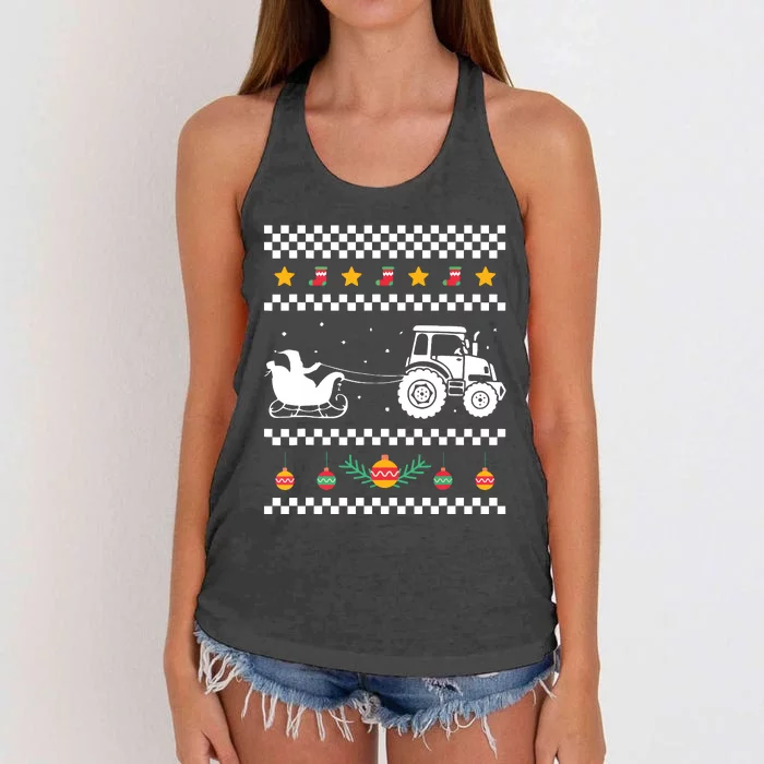 Santa Tractor Christmas Pajama Cool Xmas Farming Farmer Women's Knotted Racerback Tank