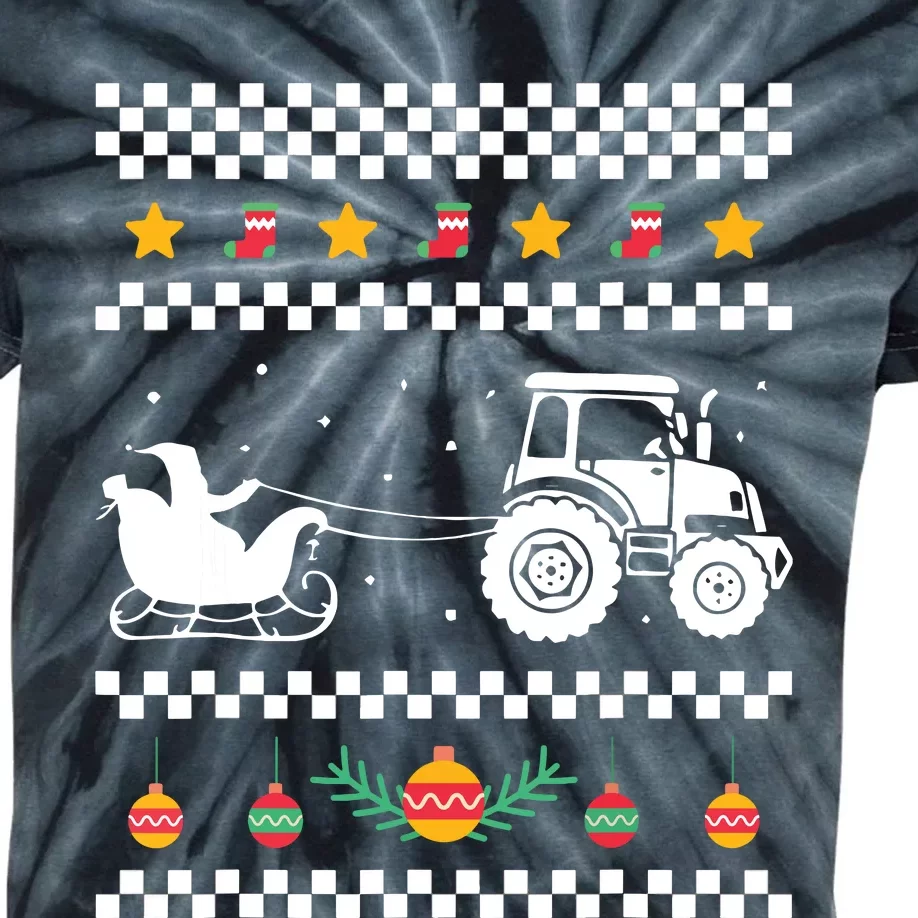 Santa Tractor Christmas Pajama Cool Xmas Farming Farmer Kids Tie-Dye T-Shirt