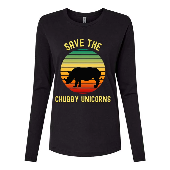 Save The Chubby Unicorns Rhino Funny Retro Rhino Lover Womens Cotton Relaxed Long Sleeve T-Shirt