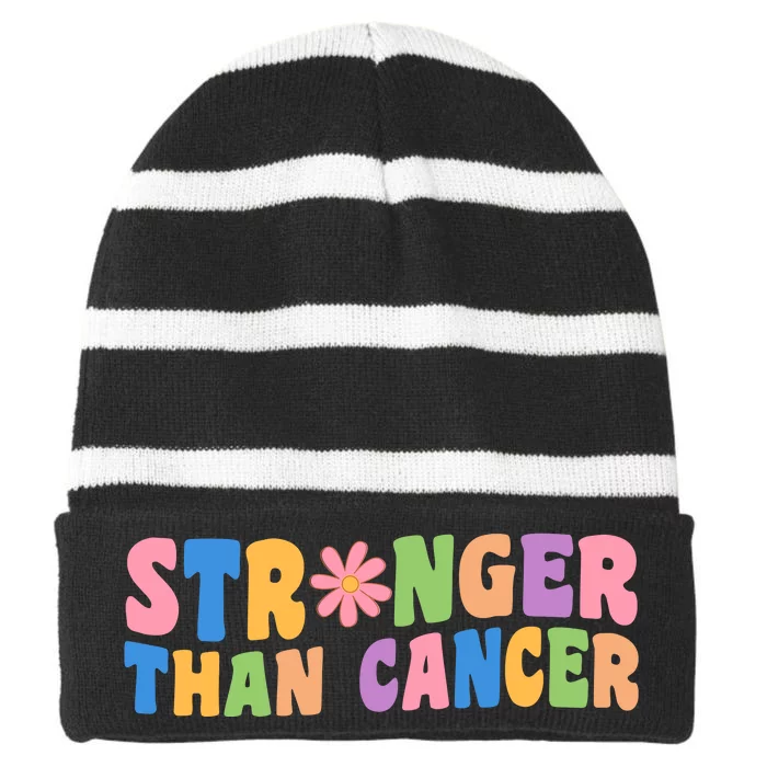 Stronger Than Cancer Awareness Colorful Striped Beanie with Solid Band