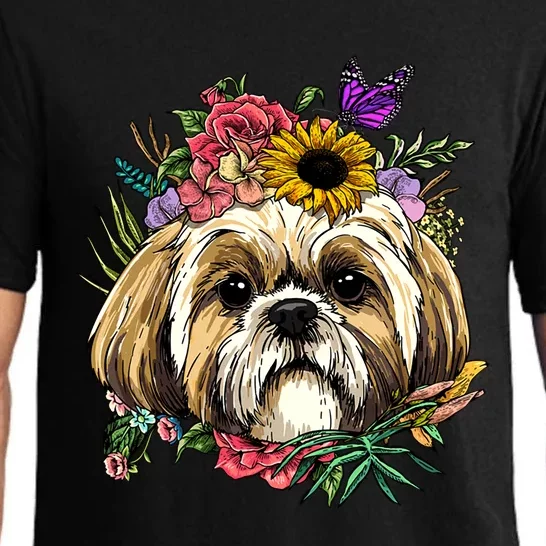 Shih Tzu Cute Gift Floral Shih Tzu Dog Face Pet Shih Tzu Lover Meaningful Gift Pajama Set