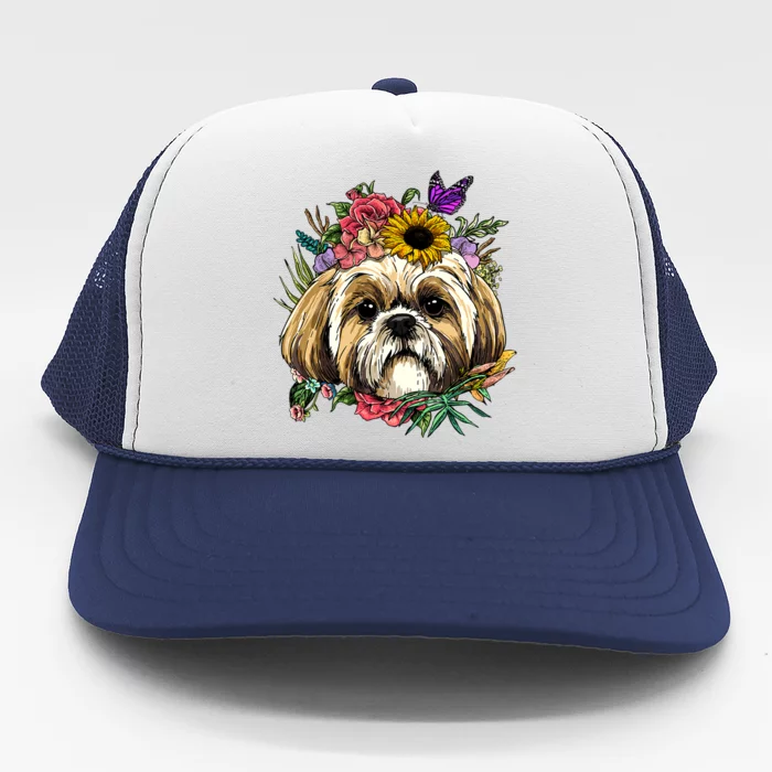 Shih Tzu Cute Gift Floral Shih Tzu Dog Face Pet Shih Tzu Lover Meaningful Gift Trucker Hat