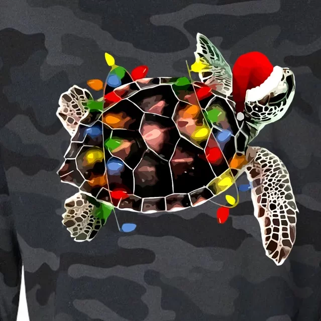 Sea Turtle Christmas Lights Funny Santa Hat Merry Christmas Cropped Pullover Crew